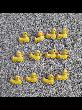 Yellow Rubber Duck Shower Curtain Hooks Resin - Set of 12